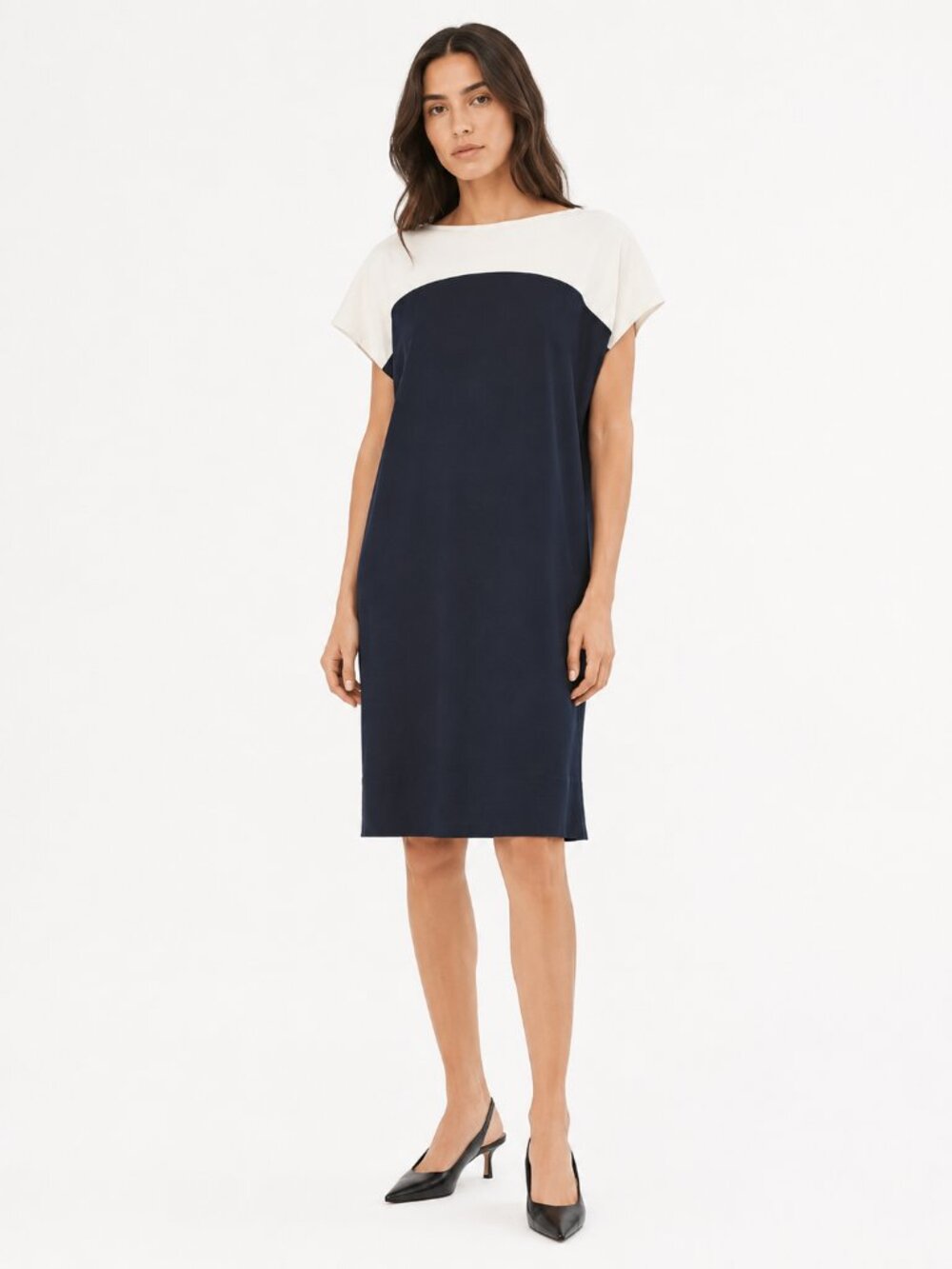 VINCE. IVORY WHITE BLACK COLORBLOCK SLEEVELESS SHIFT DRESS - S